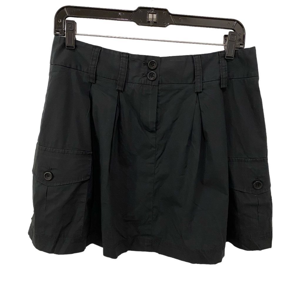 Theory Black Cotton Pleated Utility Skirt Cargo Flap Pockets Mini Skirt Size 8